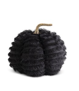 K&K Interiors Black Eyelash Fringe Fabric Pumpkin with Resin Stem