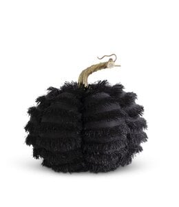 K&K Interiors Black Eyelash Fringe Fabric Pumpkin w/Resin Stem