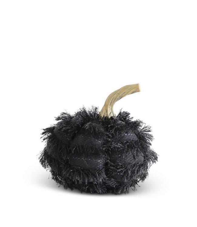 K&K Interiors Black Eyelash Fringe Fabric Pumpkin with Resin Stem