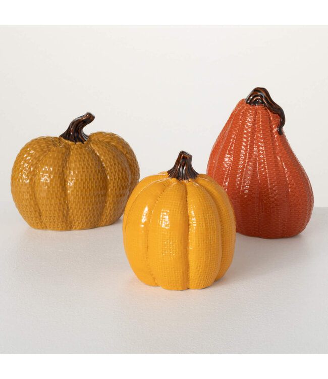 Sullivans Gift Textured Ceramic Pumpkin- Yellow