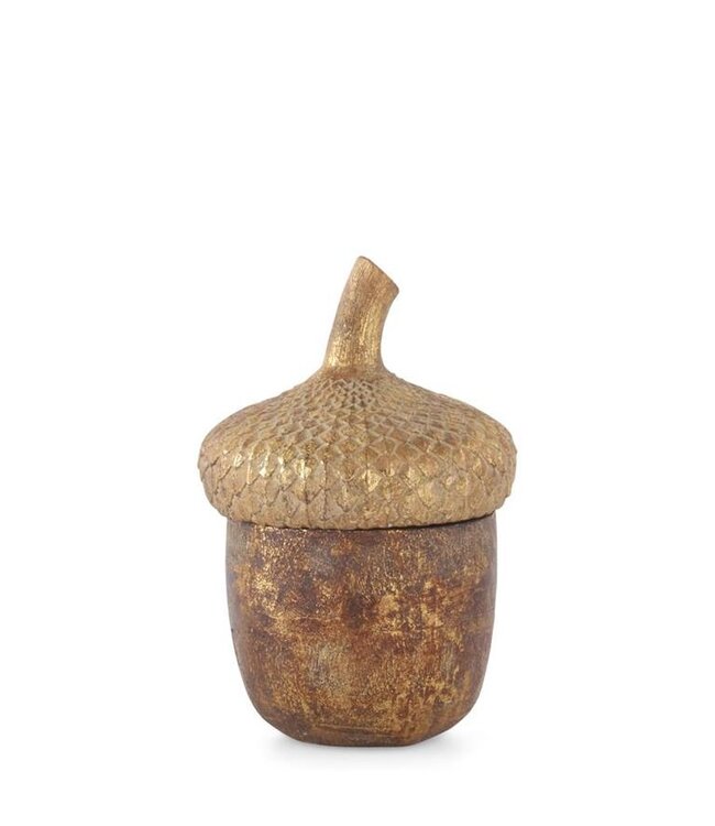 K&K Interiors Gold & Bronze Textured Resin Acorn Lidded Container- Small