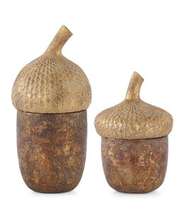 K&K Interiors Gold & Bronze Textured Resin Acorn Lidded Container- Large