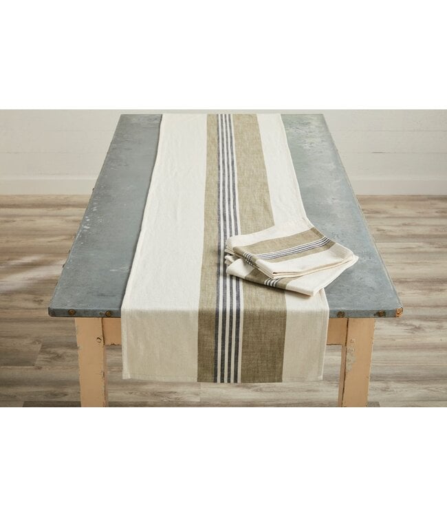 MudPie Cream and Khaki Stripe Table Runner