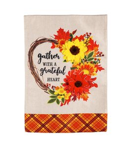 Evergreen Gather with a Grateful Heart House Burlap Flag