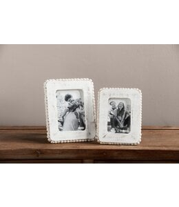 MudPie 5 x 7 White Beaded Wood Frame