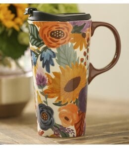 Evergreen Ceramic Travel Cup, 17 OZ., w/box and Tritan Lid, Harvest Garden