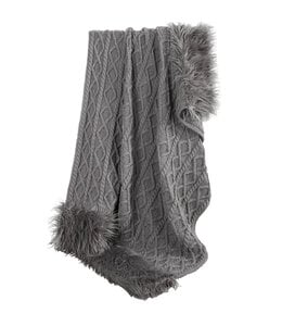 Hiend Accents Gray Nordic Cable Knit & Mongolian Fur Throw Blanket