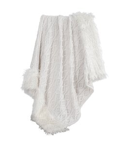 Hiend Accents White Nordic Cable Knit & Mongolian Fur Throw Blanket