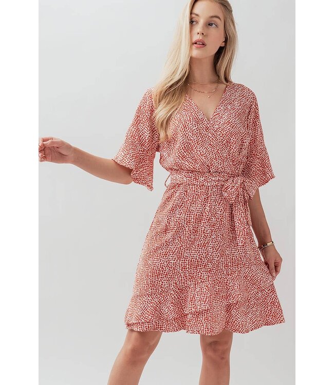 Giraffe Print Surplice Wrap Bell Sleeve Dress