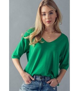 Basic Elbow Sleeve V-Neck Tunic Knit Top