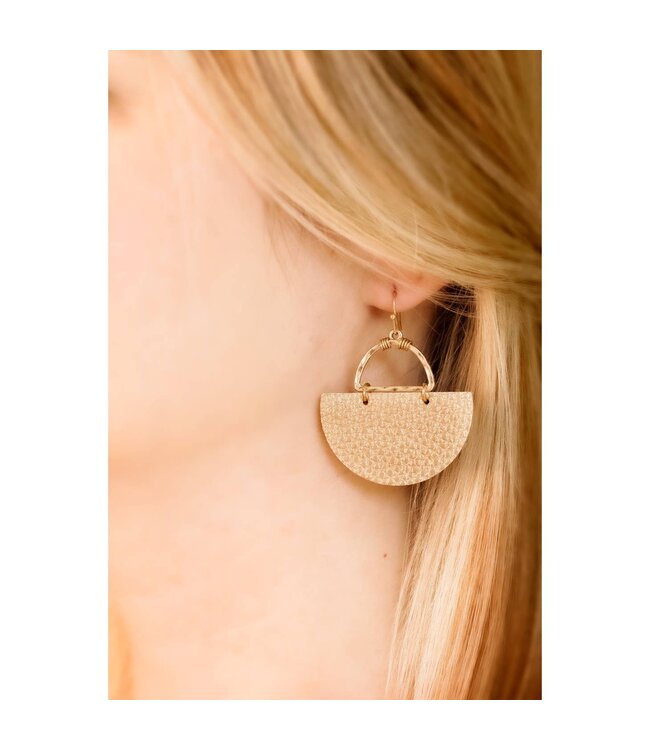 Half Circle Leather Earrings - Gold