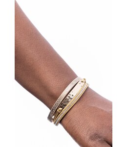 Leather Magnetic Bar Bracelet - Gold