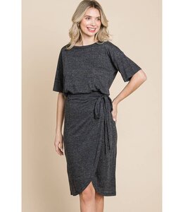 Linen Blend Wrap T-Shirt Dress