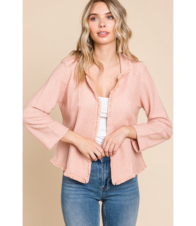 Fringed Edge Crop Jacket - Mauve