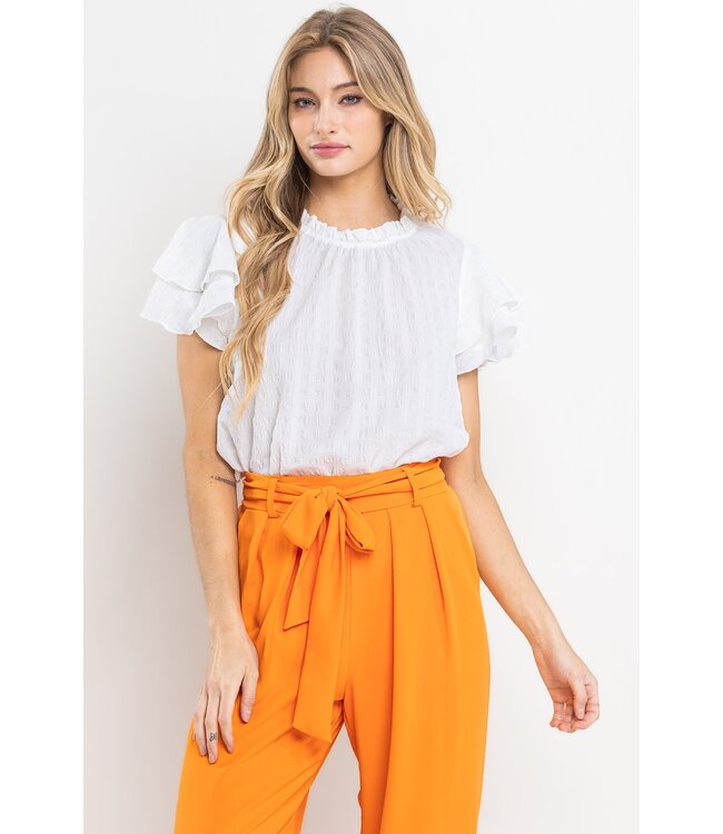 Textured Double Ruffle Short Sleeve Top