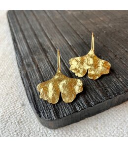 Gray Bird Gold Ginkgo Leaf Threader Earrings