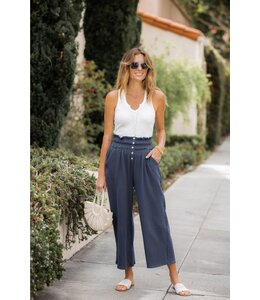 High Waist Cropped Pants - Dusty Navy