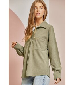 Andree Button Up Corduroy Shirt - Olive