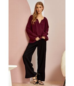 Andree Split Neck Tunic Top - Wine