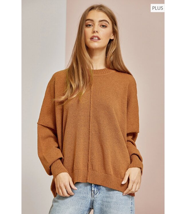 Andree Curvy Oversized Knit Sweater - Rust