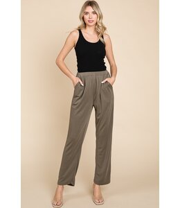 Elastic Waist Band Straight Leg Pants - Olive