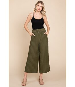 Belted Stripe Crop Wide Leg Pants