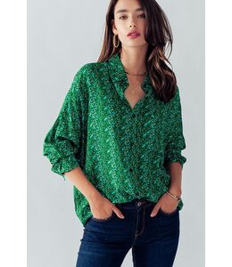 Emma Button Down Ditsy Floral Top -Green