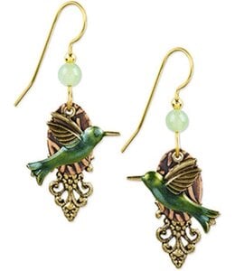 Silver Forest Hummingbird Dangle 18K Gold-Plated Earrings