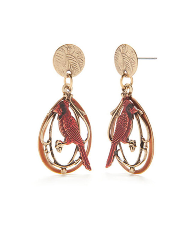 Silver Forest Cardinal W/ Gold Accent Earrings