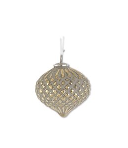 K&K Interiors 4 Inch Distressed Gold Glass Embossed Onion Ornament