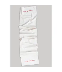 Creative Co-Op Cotton Table Runner with Embroidery "Merry Christmas", Cream Color and Red