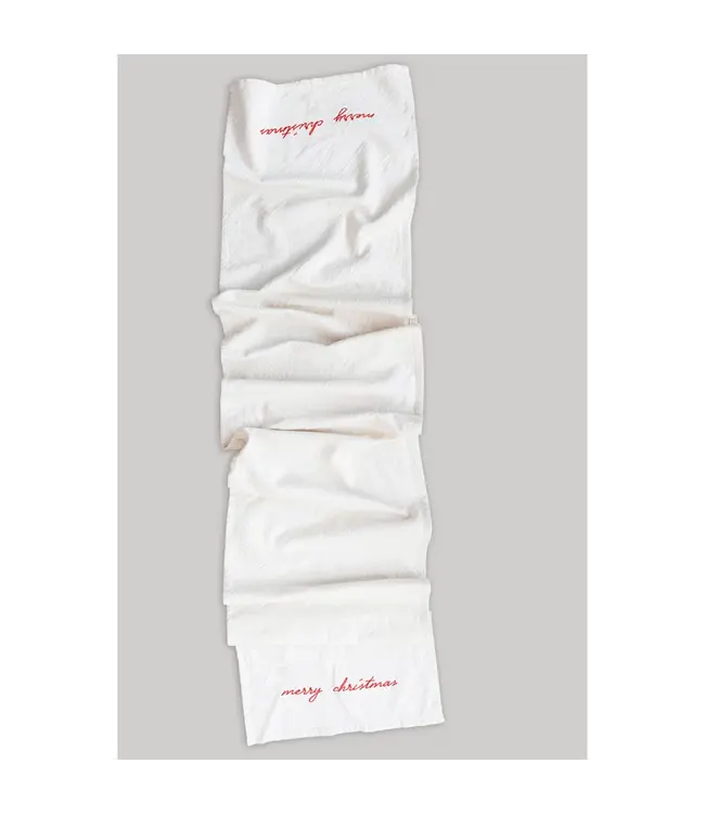 Creative Co-Op Cotton Table Runner with Embroidery "Merry Christmas", Cream Color and Red