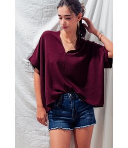 Oversized Vneck Folded Short Sleeve Top