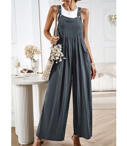 Button Detail Wide Leg Overall Jumpsuit