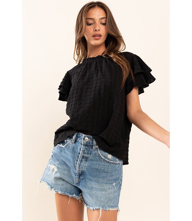 Textured Double Ruffle Short Sleeve Top