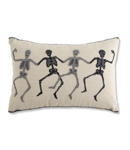K&K Interiors Tan Halloween Pillow W/Beaded Skeletons