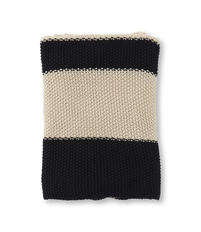 K&K Interiors Cotton Knit Black & Cream Striped Throw Blanket