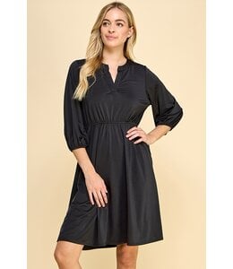 Women Solid Split Neckline Thigh Length Dress