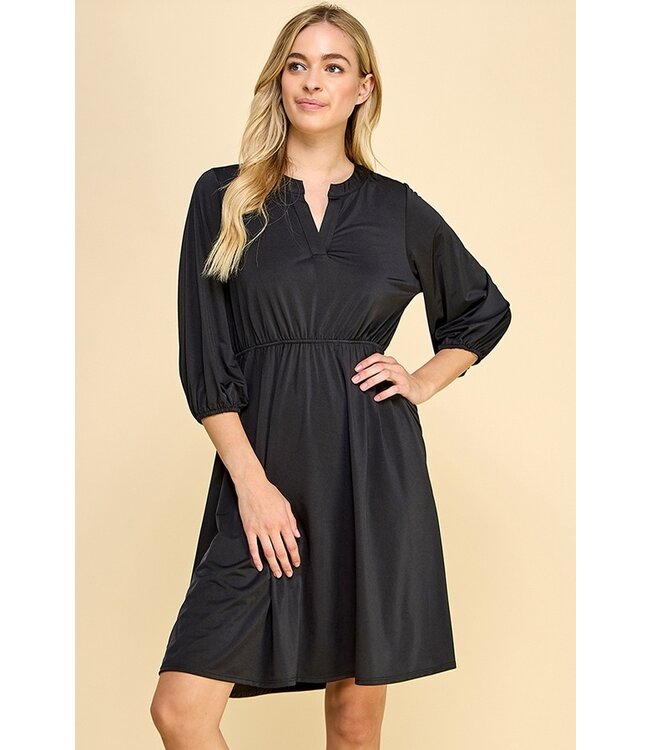 Women Solid Split Neckline Thigh Length Dress