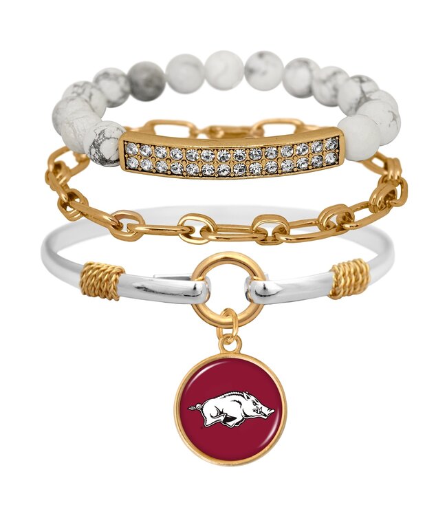 Arkansas Razorbacks Two Tone Marble Triple Bracelet Stack