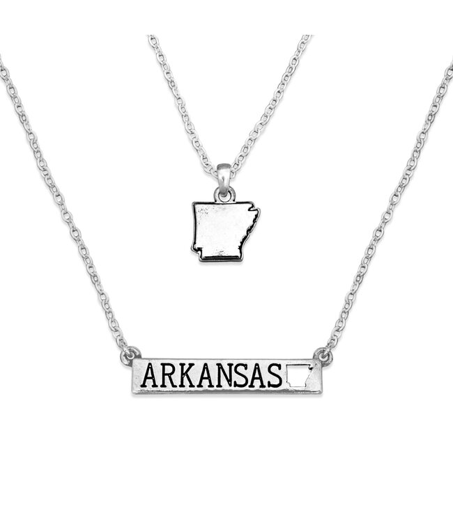State of Arkansas Silver Double Down Necklace