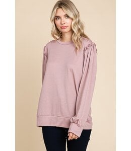 Women's Solid Round Neck Knit Top with Ruffle