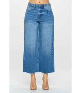 Medium Wash - High Rise Cropped Wide Leg Jeans