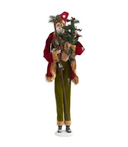 K&K Interiors 38 Inch Santa In Red Jacket Holding A Lantern And A Tree