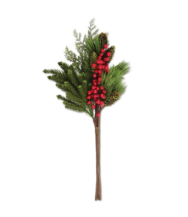 K&K Interiors Pine Cedar Mix& Red Berries Bundle W/Pinecones