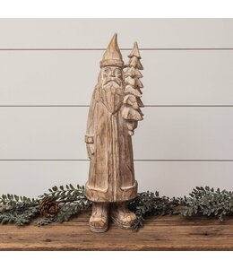 Audrey's Carved Santa Holding Tree Figurine
