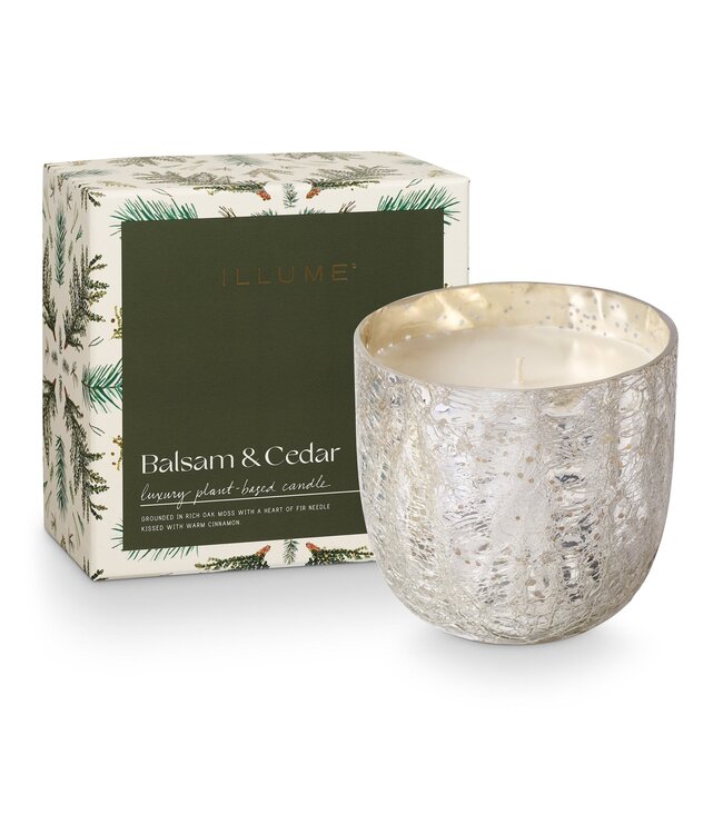 Illume Balsam & Cedar Large Boxed Crackle Glass Candle