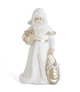 K&K Interiors White & Gold Resin Santa Holding Package W/Fur Trim