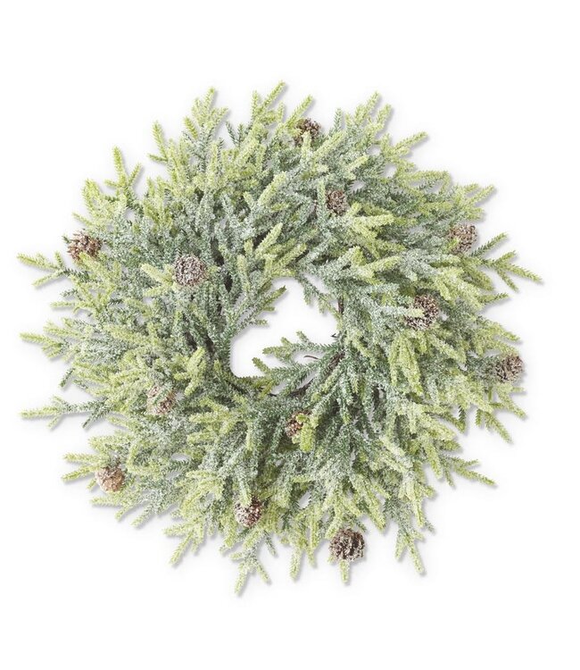 K&K Interiors 21 Inch Snowy Juniper Wreath W/Mini Pinecones