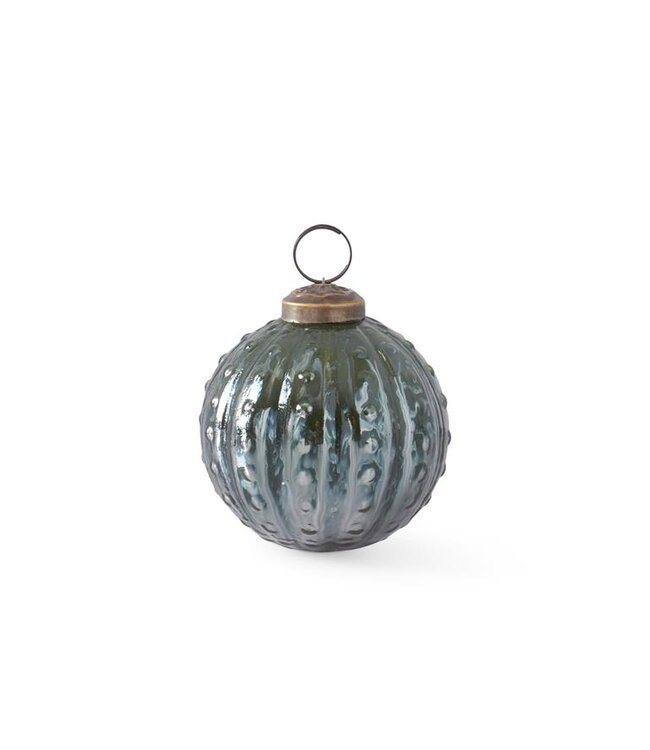 K&K Interiors Dark Green Glossy Dot Embossed Glass Ornament